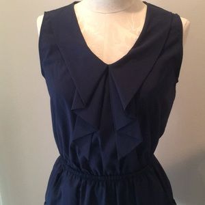 Navy V-Neck dress with neck detail and pockets